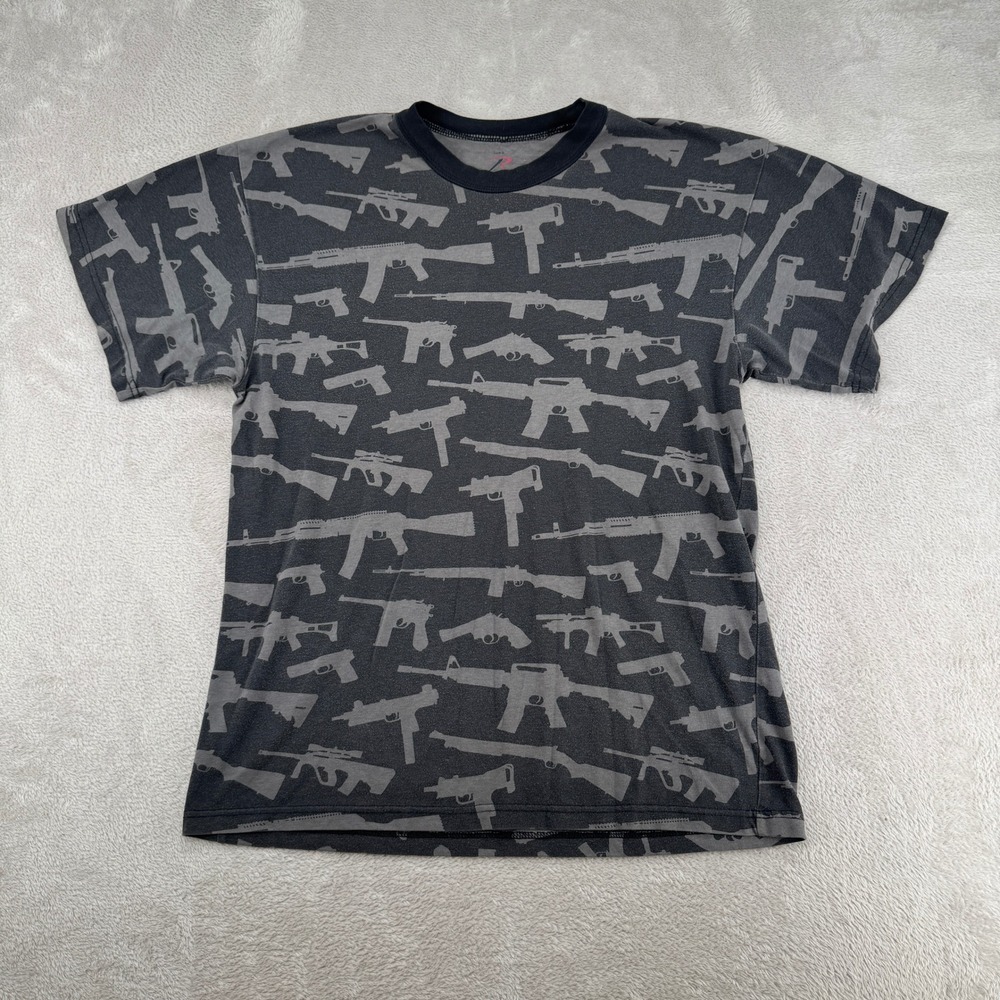 VTG Rothco Gun All Over Print Shirt Mens Large Gray Tactical Firearms Outdoor